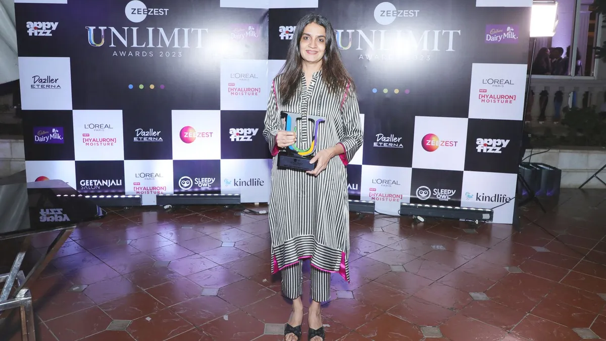 An elated chef Nooresha Kably after she received the award for Best Japanese Restaurant for Izumi, Goa.