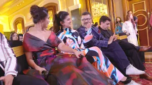 The lovely Mrunal Thakur and Nimrat Kaur engrossed in what seems like a fun conversation. 